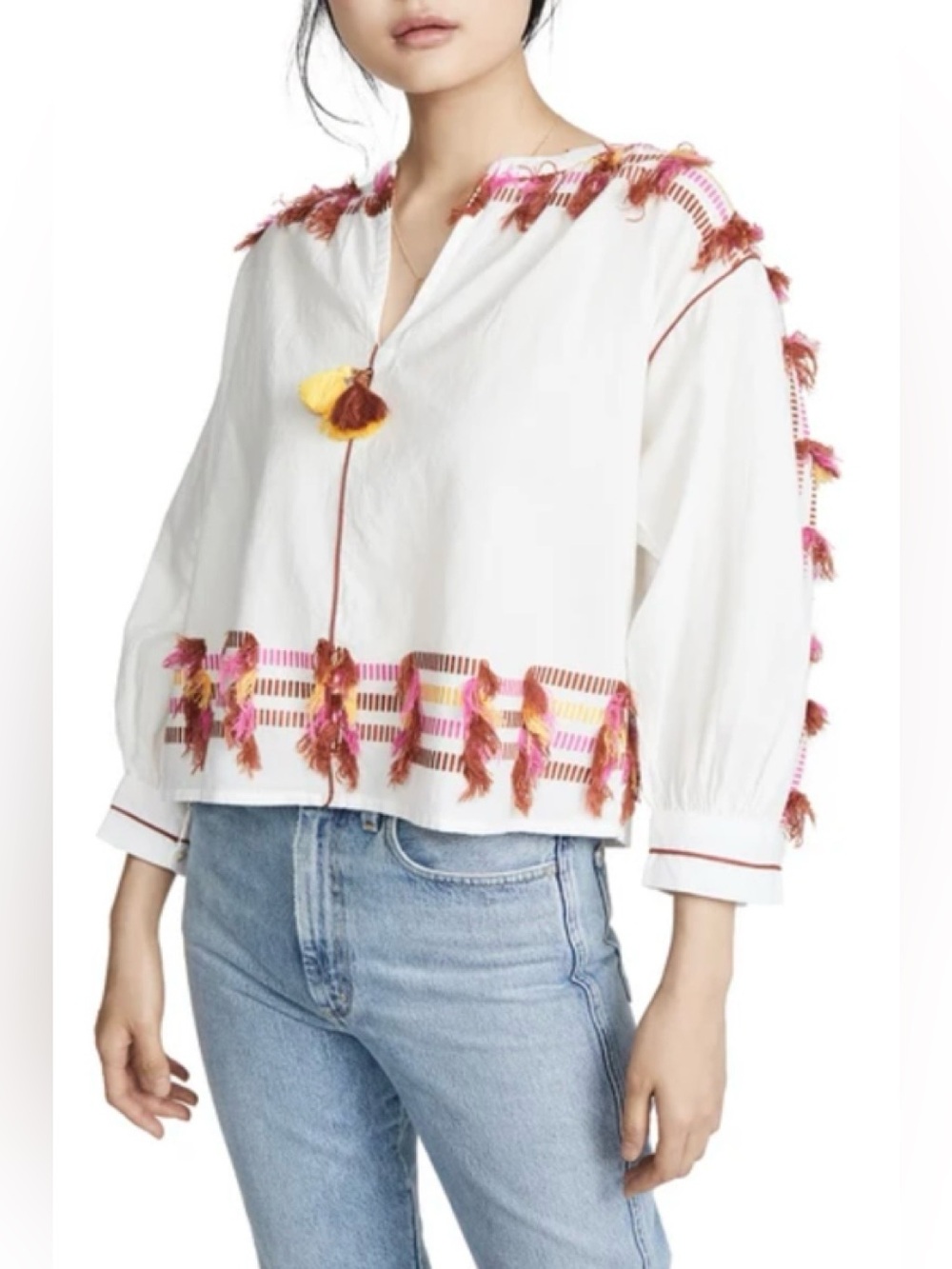 ROBERTA ROLLER RABBIT Women's Multicolor Fez Fringe Laura Tunic Top XS